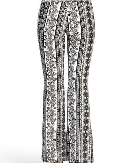 A00 High Waist Patterned Flare Pants With Stretch Comfort