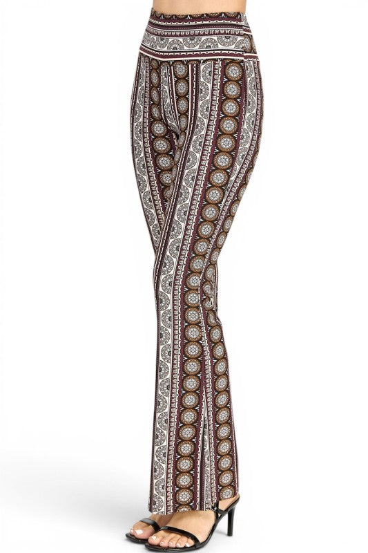 A00 High Waist Patterned Flare Pants With Stretch Comfort