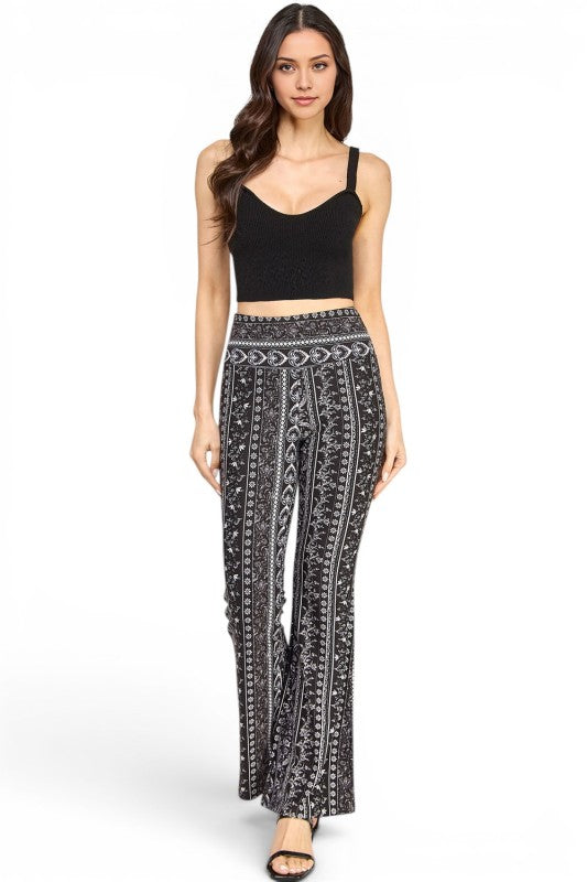 A00 High Waist Patterned Flare Pants With Stretch Comfort
