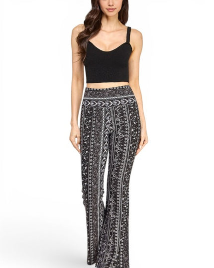 A00 High Waist Patterned Flare Pants With Stretch Comfort