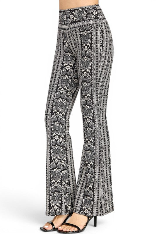 A00 High Waist Patterned Flare Pants With Stretch Comfort