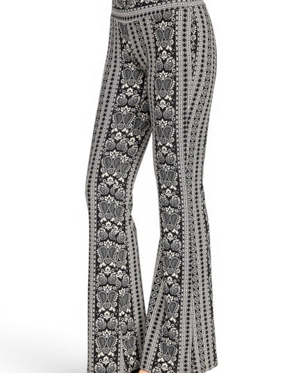 A00 High Waist Patterned Flare Pants With Stretch Comfort