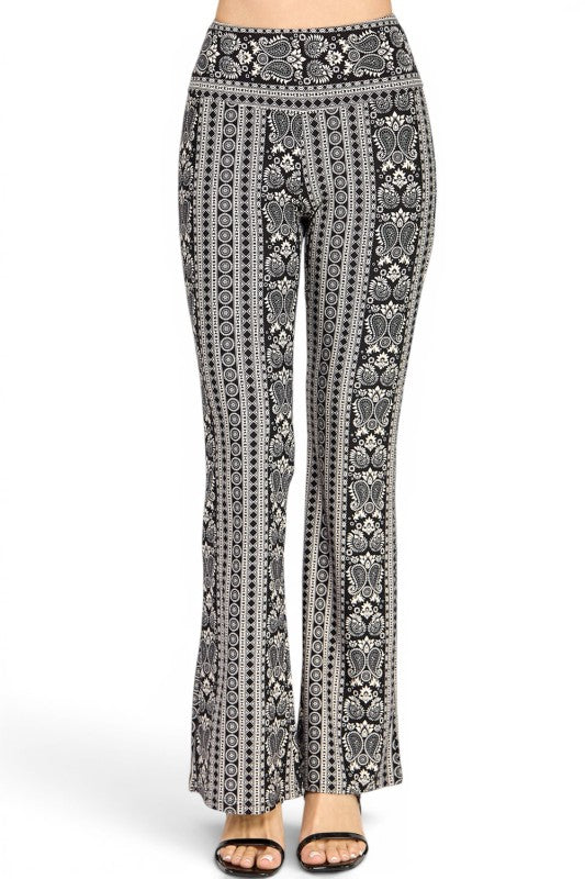 A00 High Waist Patterned Flare Pants With Stretch Comfort