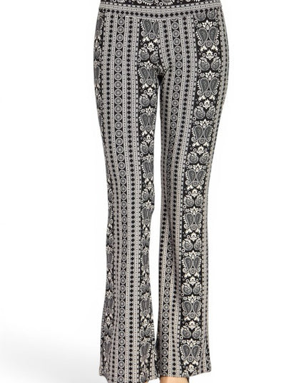 A00 High Waist Patterned Flare Pants With Stretch Comfort
