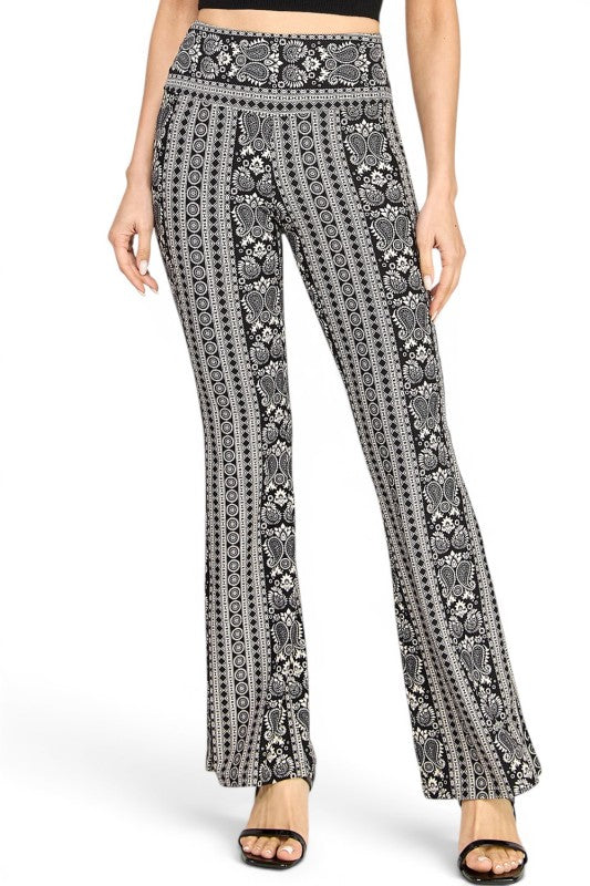 A00 High Waist Patterned Flare Pants With Stretch Comfort
