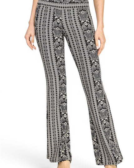 A00 High Waist Patterned Flare Pants With Stretch Comfort
