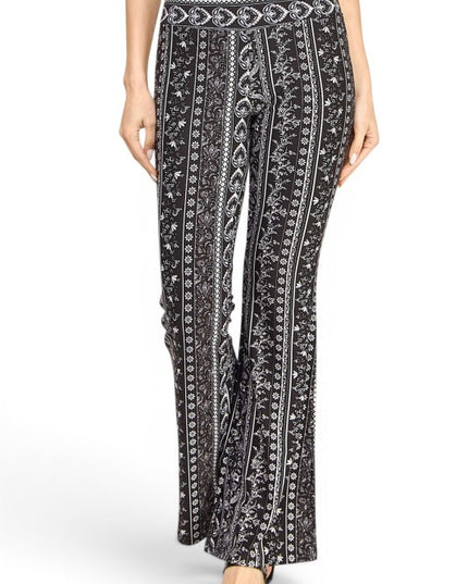 A00 High Waist Patterned Flare Pants With Stretch Comfort