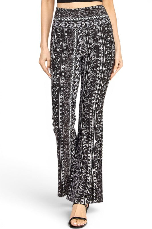 A00 High Waist Patterned Flare Pants With Stretch Comfort