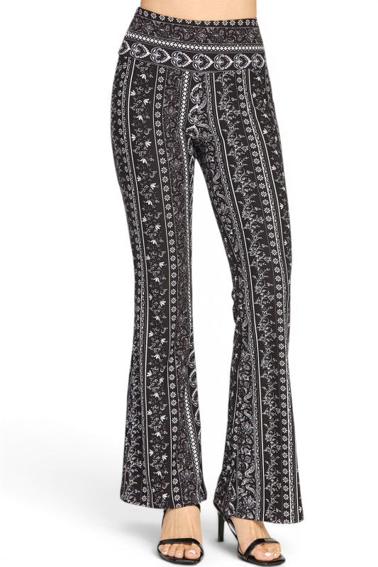 A00 High Waist Patterned Flare Pants With Stretch Comfort