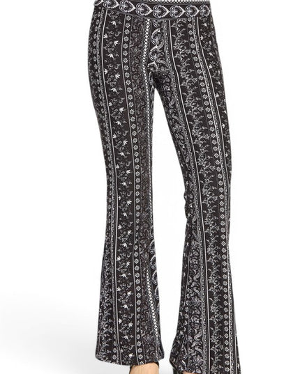 A00 High Waist Patterned Flare Pants With Stretch Comfort