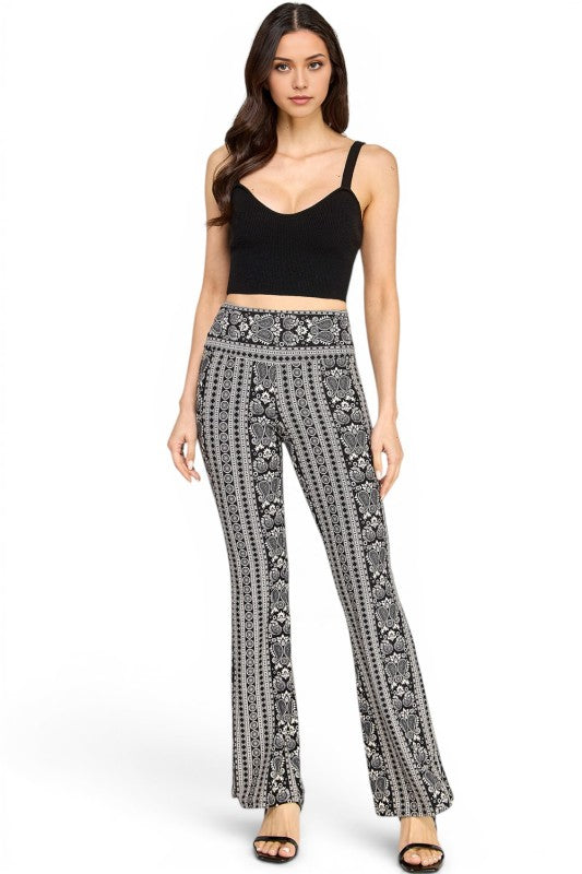A00 High Waist Patterned Flare Pants With Stretch Comfort
