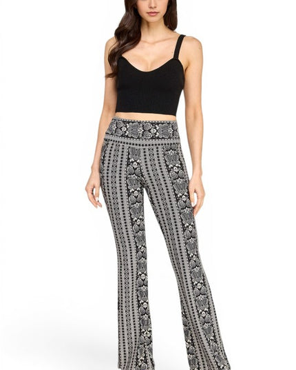 A00 High Waist Patterned Flare Pants With Stretch Comfort