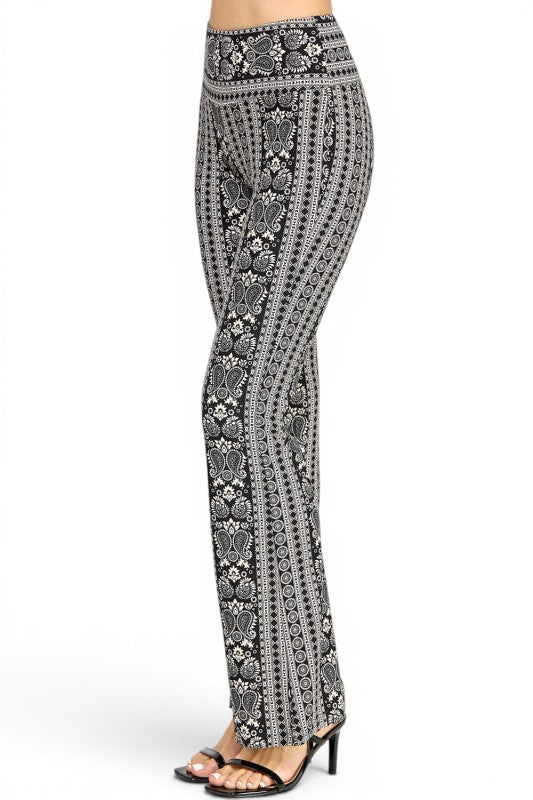 A00 High Waist Patterned Flare Pants With Stretch Comfort