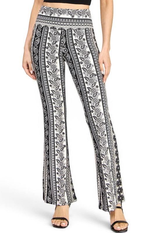 A00 High Waist Patterned Flare Pants With Stretch Comfort