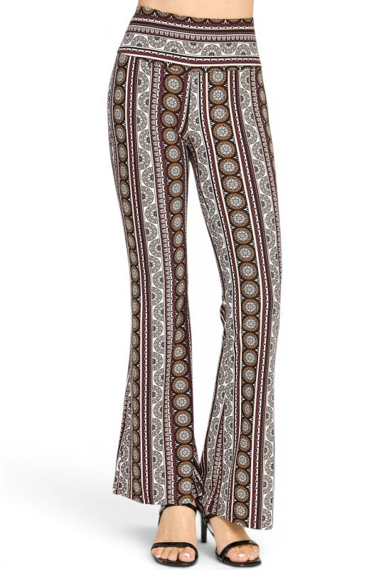 A00 High Waist Patterned Flare Pants With Stretch Comfort