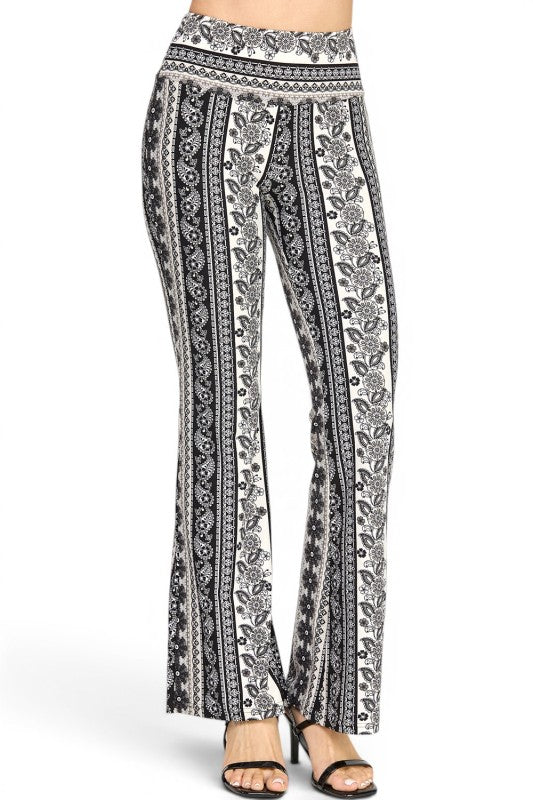 A00 High Waist Patterned Flare Pants With Stretch Comfort