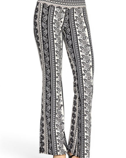 A00 High Waist Patterned Flare Pants With Stretch Comfort