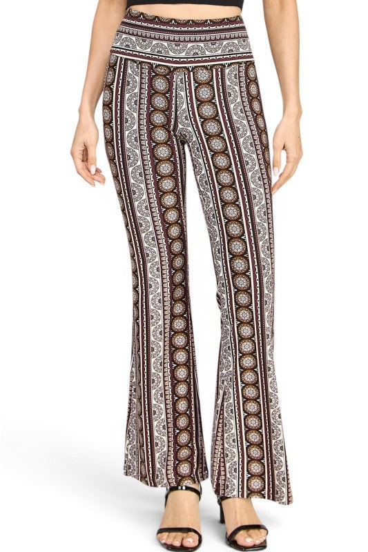 A00 High Waist Patterned Flare Pants With Stretch Comfort
