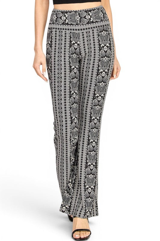 A00 High Waist Patterned Flare Pants With Stretch Comfort