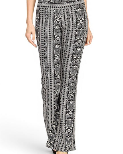 A00 High Waist Patterned Flare Pants With Stretch Comfort