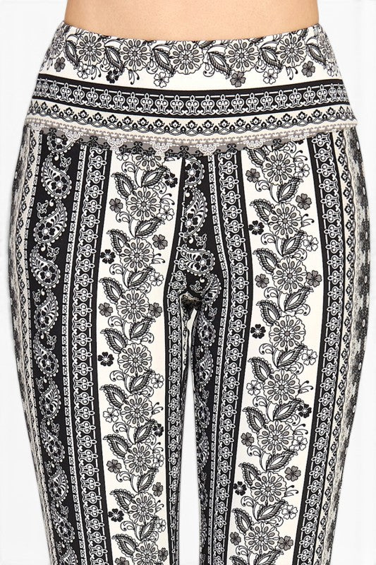 A00 High Waist Patterned Flare Pants With Stretch Comfort