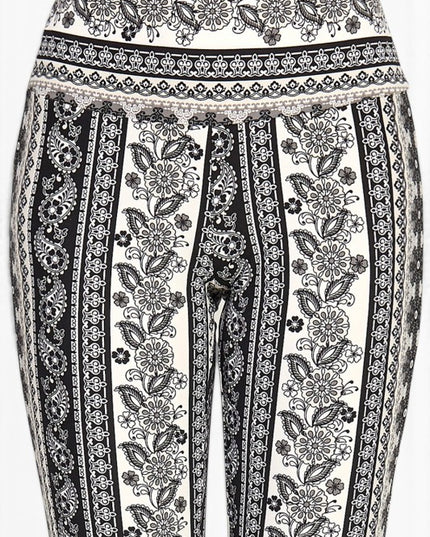 A00 High Waist Patterned Flare Pants With Stretch Comfort