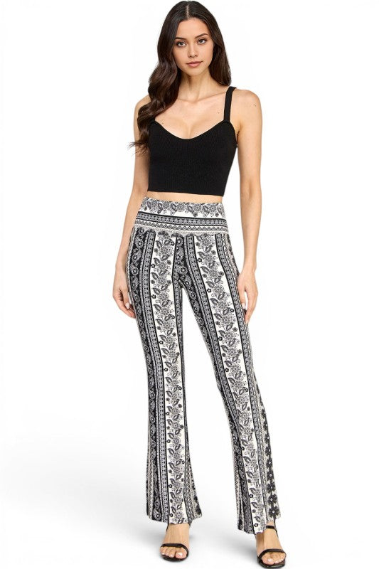 A00 High Waist Patterned Flare Pants With Stretch Comfort