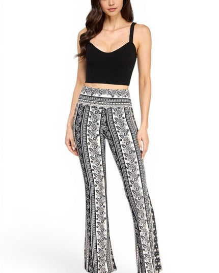 A00 High Waist Patterned Flare Pants With Stretch Comfort