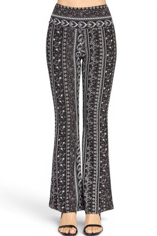 A00 High Waist Patterned Flare Pants With Stretch Comfort