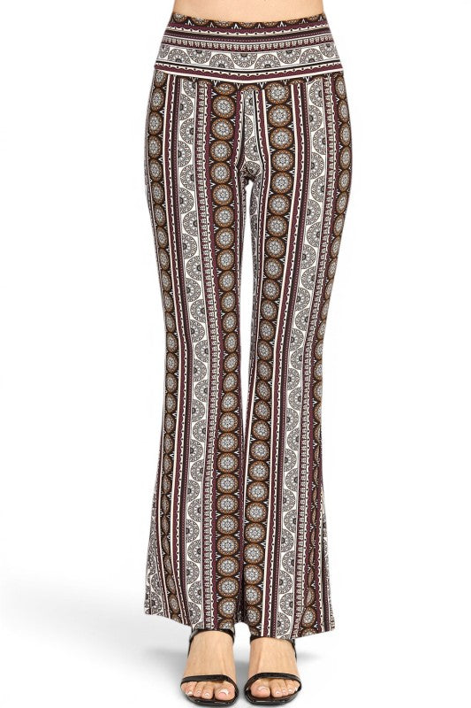 A00 High Waist Patterned Flare Pants With Stretch Comfort