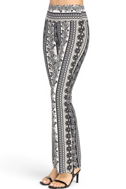 A00 High Waist Patterned Flare Pants With Stretch Comfort