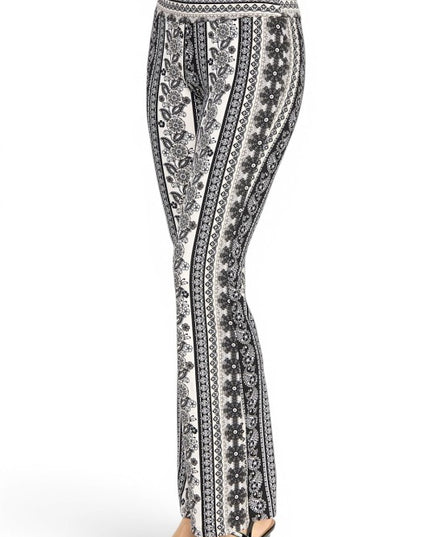 A00 High Waist Patterned Flare Pants With Stretch Comfort