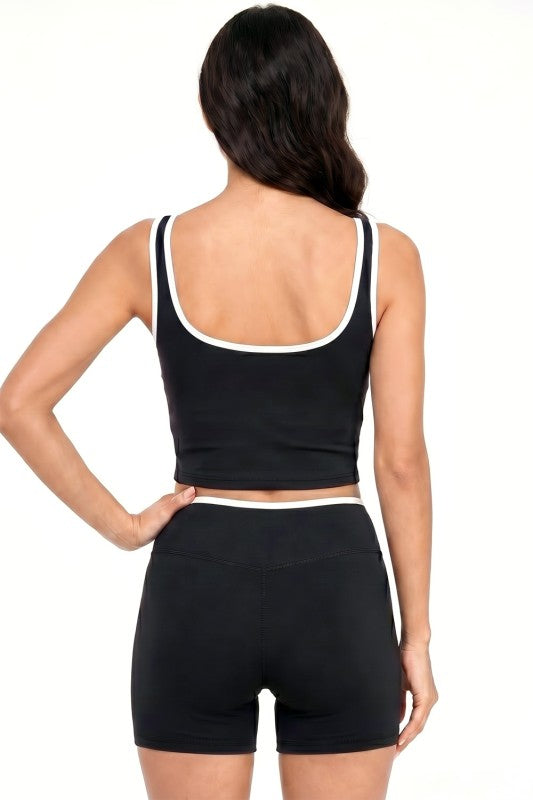 2-Piece Shorts Set – Contrast Tank & Sculpt Fit