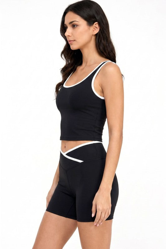 2-Piece Shorts Set – Contrast Tank & Sculpt Fit
