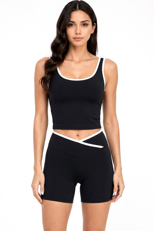 2-Piece Shorts Set – Contrast Tank & Sculpt Fit