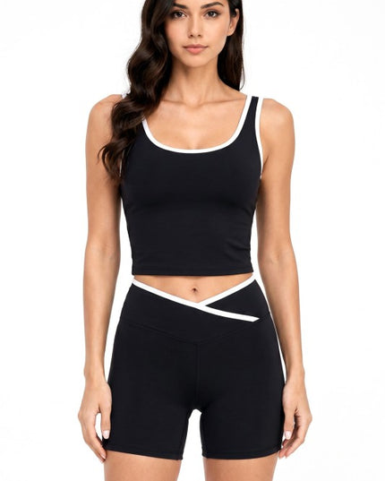 2-Piece Shorts Set – Contrast Tank & Sculpt Fit