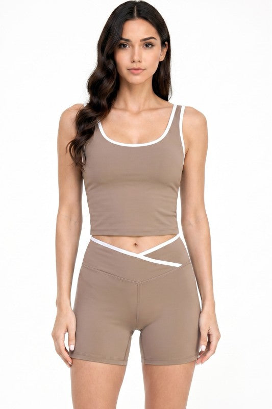 2-Piece Shorts Set – Contrast Tank & Sculpt Fit