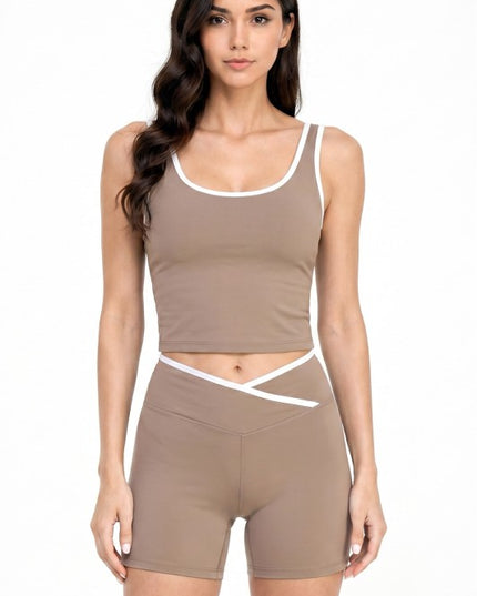 2-Piece Shorts Set – Contrast Tank & Sculpt Fit