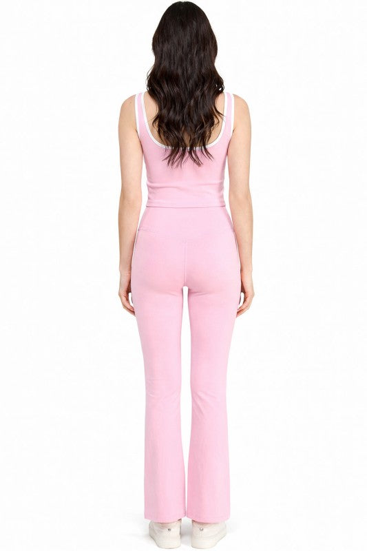 Contrast Yoga Set – Tank Top & Flare Pants Matching Set
