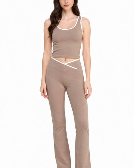 Contrast Yoga Set – Tank Top & Flare Pants Matching Set