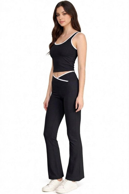 Contrast Yoga Set – Tank Top & Flare Pants Matching Set