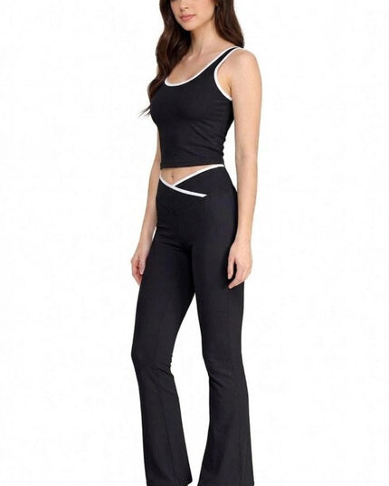 Contrast Yoga Set – Tank Top & Flare Pants Matching Set