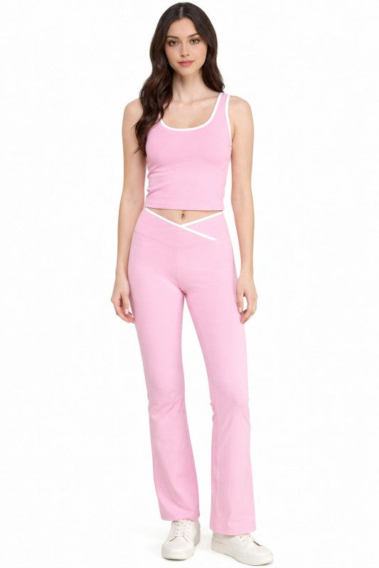 Contrast Yoga Set – Tank Top & Flare Pants Matching Set