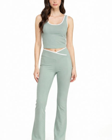 Contrast Yoga Set – Tank Top & Flare Pants Matching Set