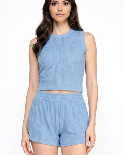 Crinkle 2-Piece Set – Crop Top & High Waist Shorts