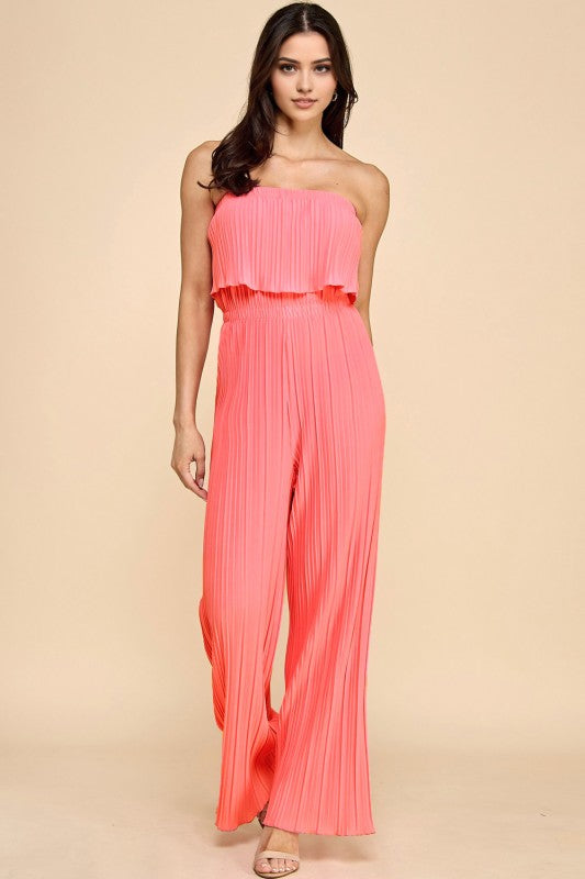 Pleated Jumpsuit – Wide Leg Sleeveless Flowy Fit
