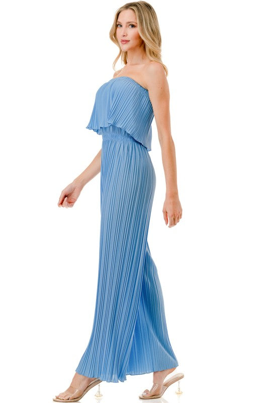 Pleated Jumpsuit – Wide Leg Sleeveless Flowy Fit