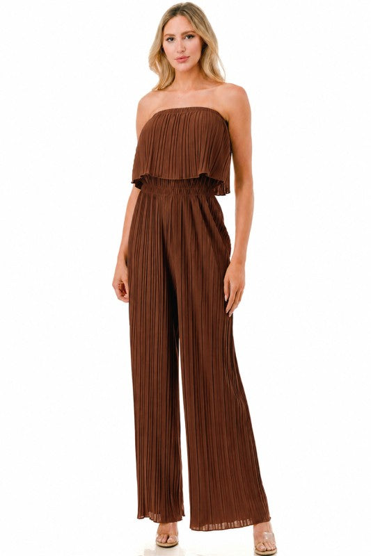 Pleated Jumpsuit – Wide Leg Sleeveless Flowy Fit