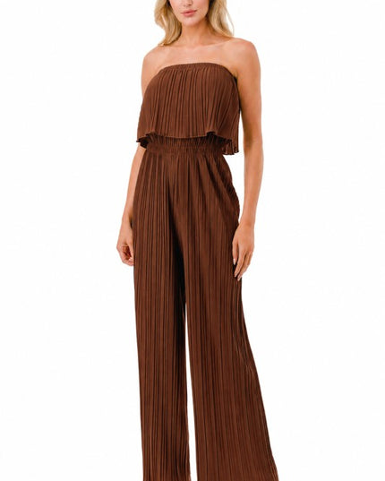 Pleated Jumpsuit – Wide Leg Sleeveless Flowy Fit
