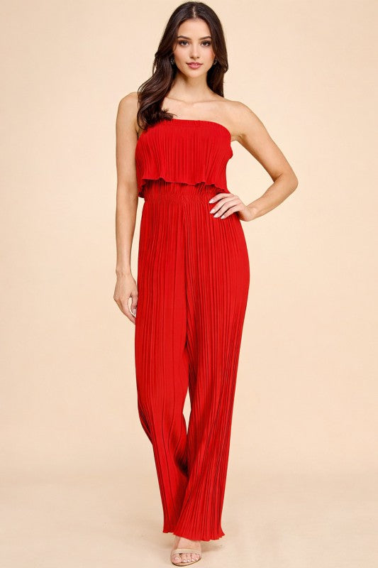 Pleated Jumpsuit – Wide Leg Sleeveless Flowy Fit